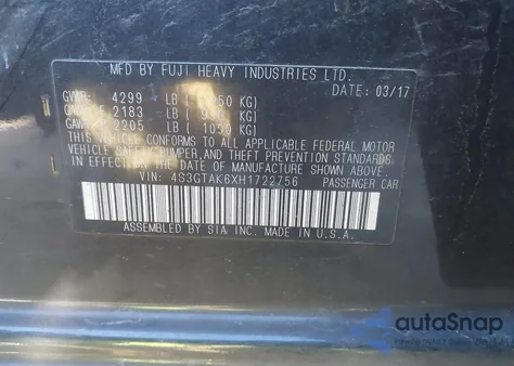 2017 Subaru Impreza 2.0I Sport from USA, damaged, VIN 4S3GTAK6XH1722756